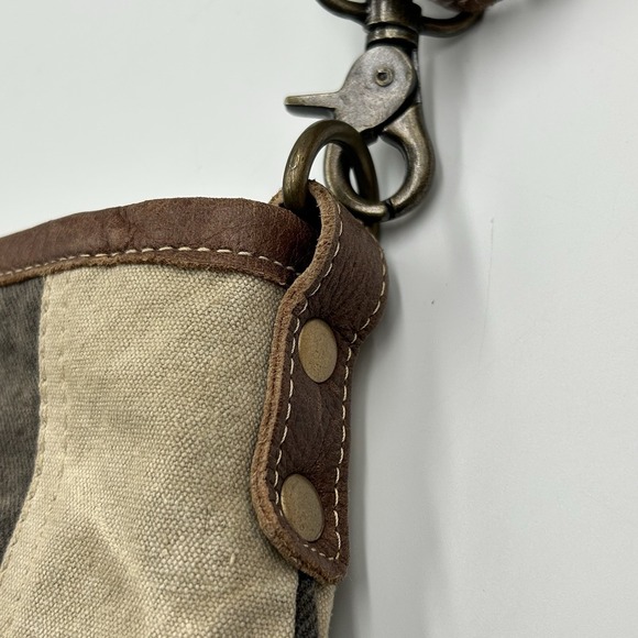 Myra Canvas & Leather Crossbody Upcycled Bag Reindeer Stag Tan Khaki Brown 12x11 - Picture 11 of 14